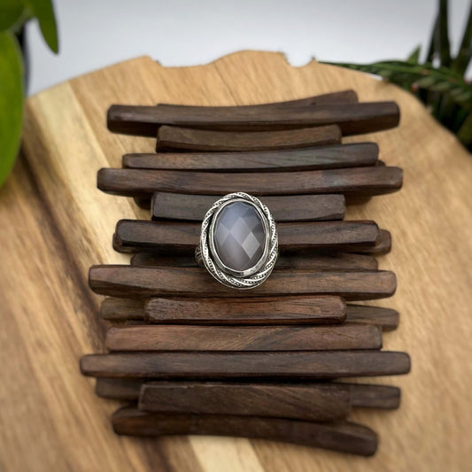 Rosecut Grey Agate Sterling Silver Ring Size 7