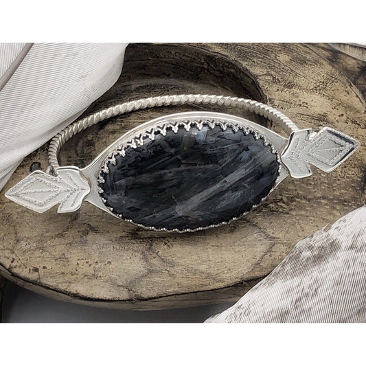 Silver and Stick Agate Hinge Bracelet