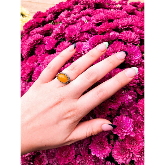 Yellow Chalcedony Oval Ring Size 6