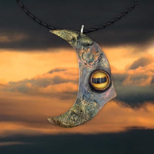 Flame Painted Moon Necklace