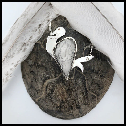 Silver Turkey with Lace Agate Necklace