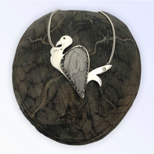 Silver Turkey with Lace Agate Necklace