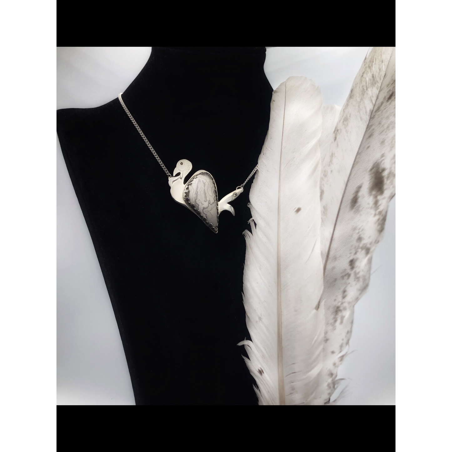 Silver Turkey with Lace Agate Necklace