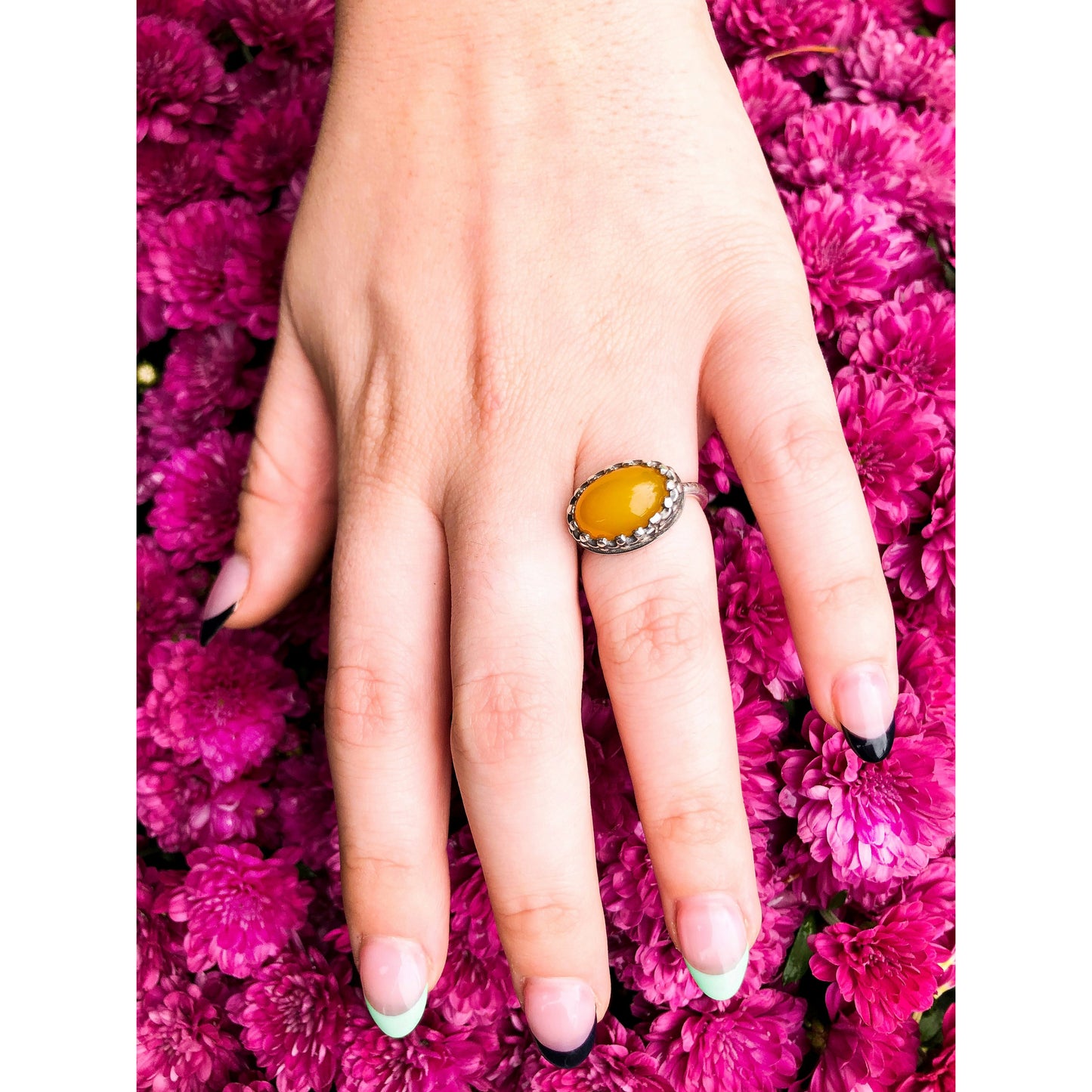 Yellow Chalcedony Oval Ring Size 6