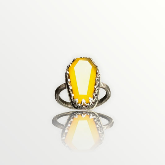 Yellow Chalcedony Silver Coffin Ring Size 6.5