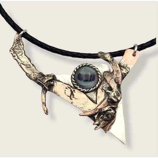 3 Tone Mixed Metal Brutalist Eye Necklace