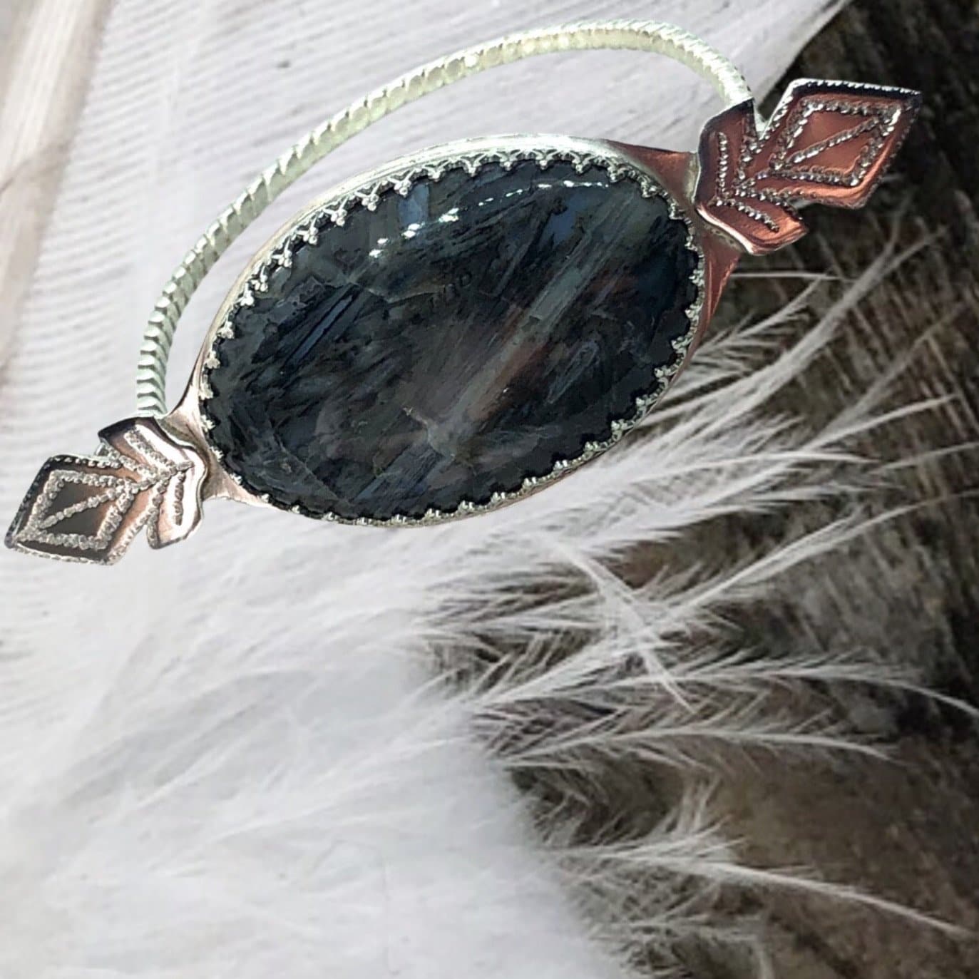 Silver and Stick Agate Hinge Bracelet
