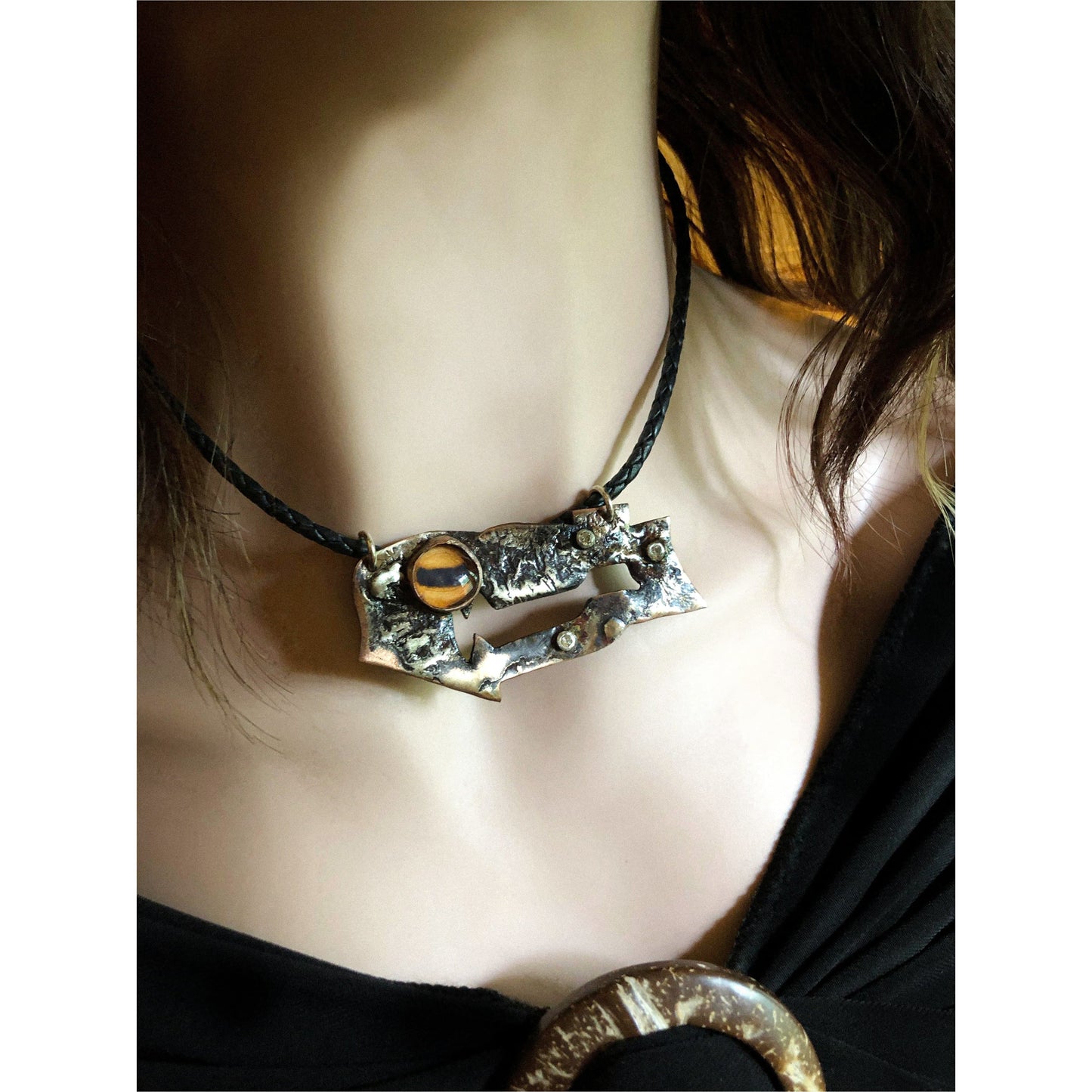 Mixed Metal Eye Abstract Necklace