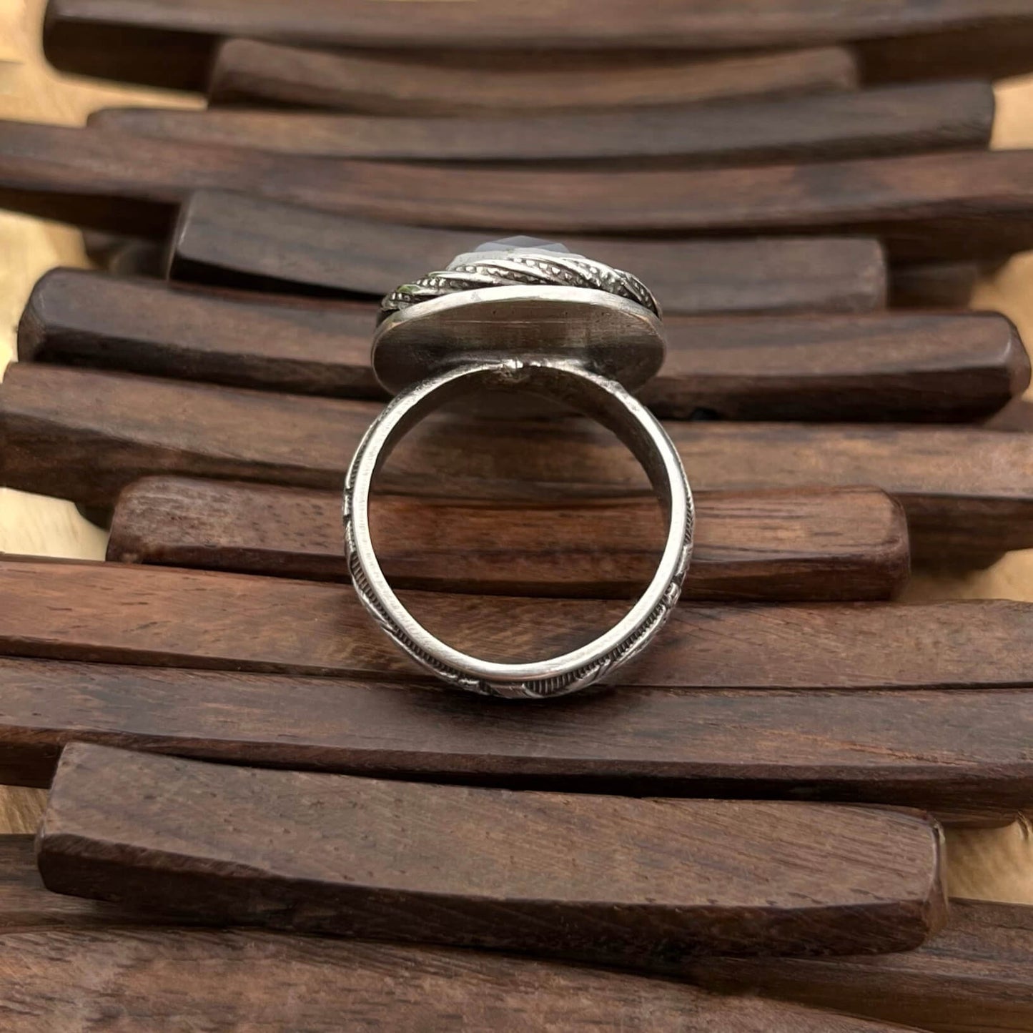 Rosecut Grey Agate Sterling Silver Ring Size 7