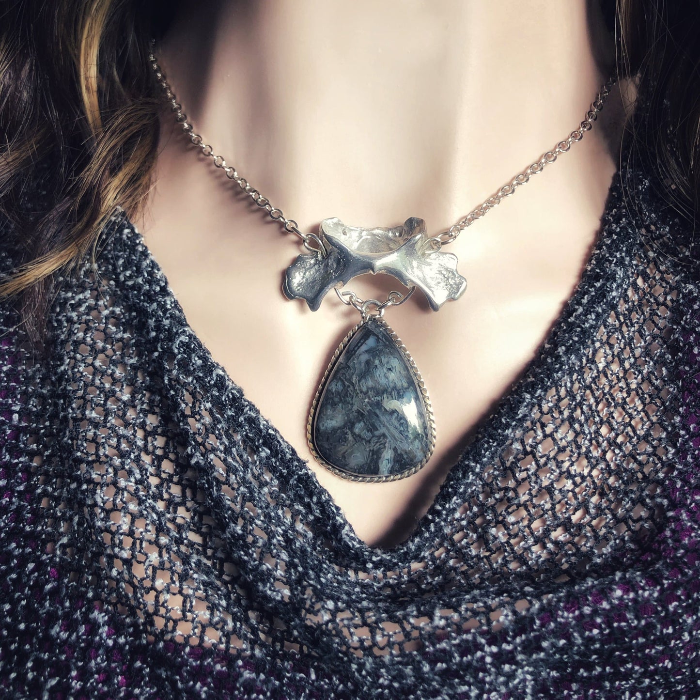 Gothic Stick Agate Atlas Bone Necklace