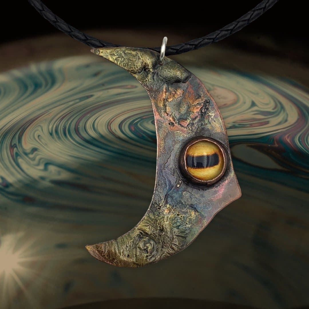 Flame Painted Moon Necklace