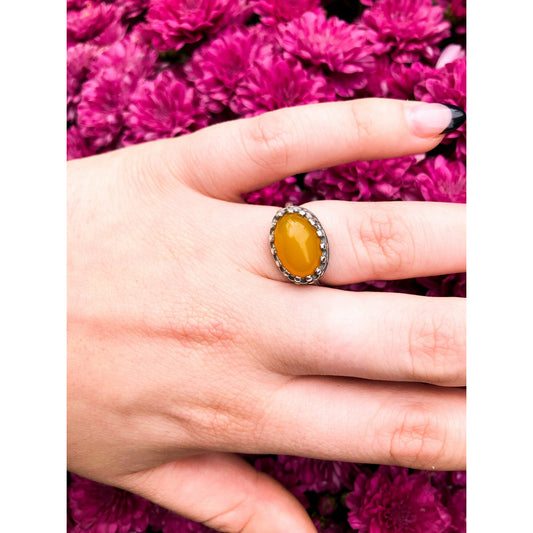 Yellow Chalcedony Oval Ring Size 6