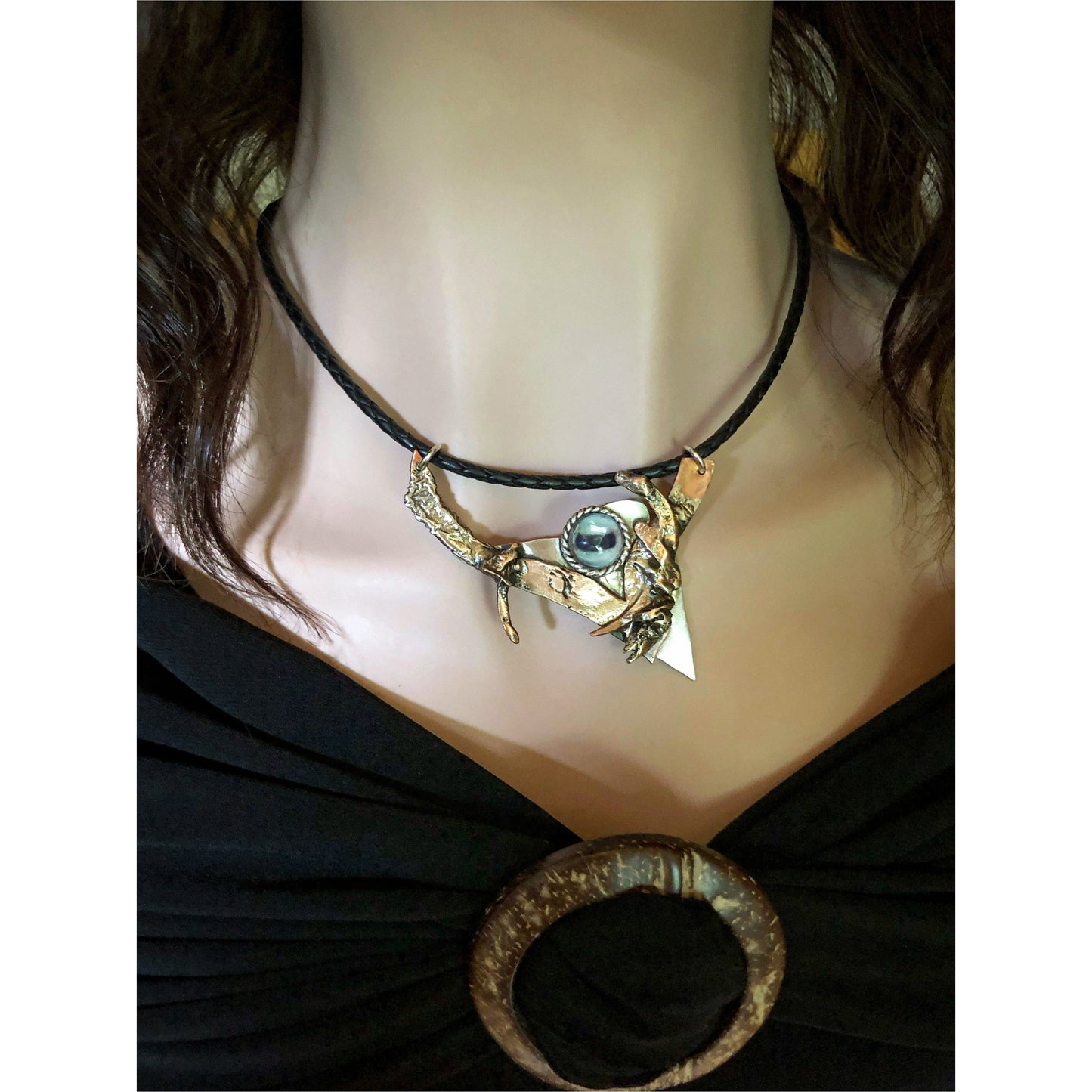 3 Tone Mixed Metal Brutalist Eye Necklace