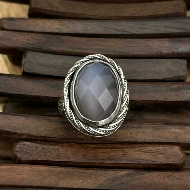 Rosecut Grey Agate Sterling Silver Ring Size 7